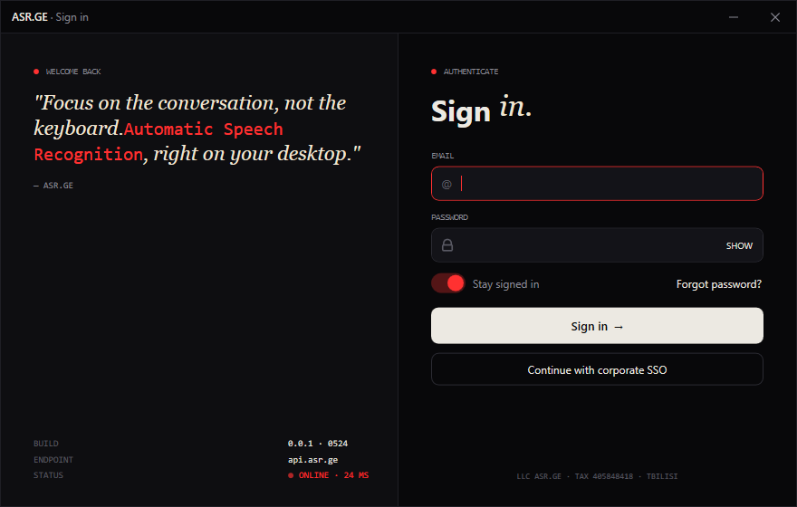 B2B: Real-time Georgian speech transcription right on your desktop